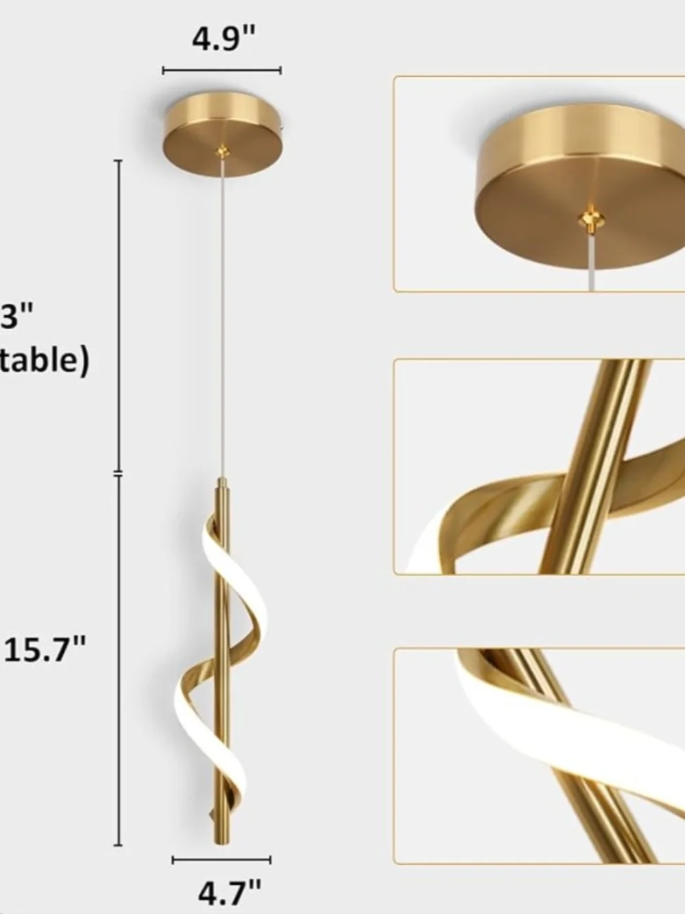 Modern Spiral Pendant Light in Gold and White New In Box
